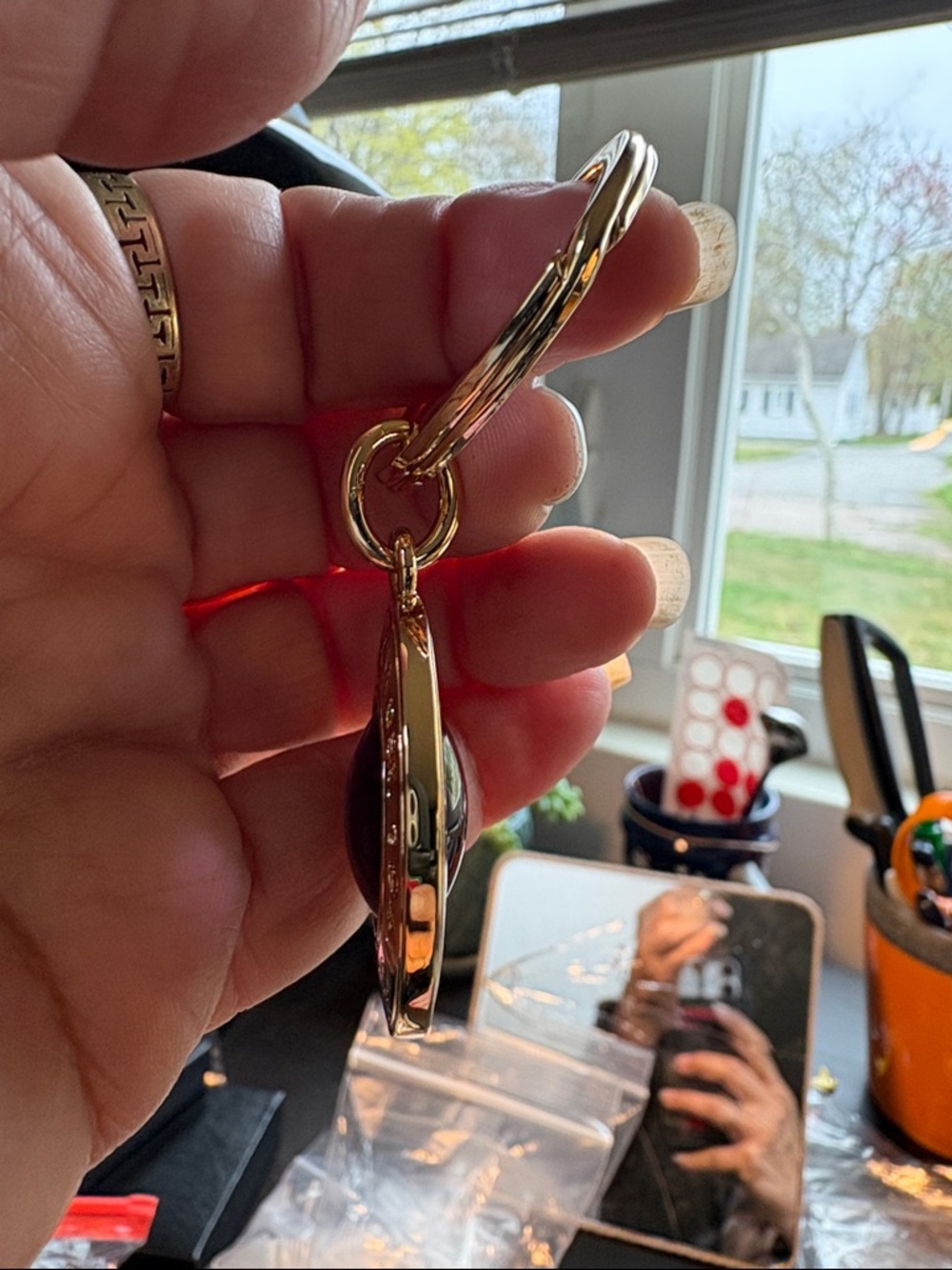 Coach Gold-Tone Keyring with Purple Gem - Picture 2 of 3